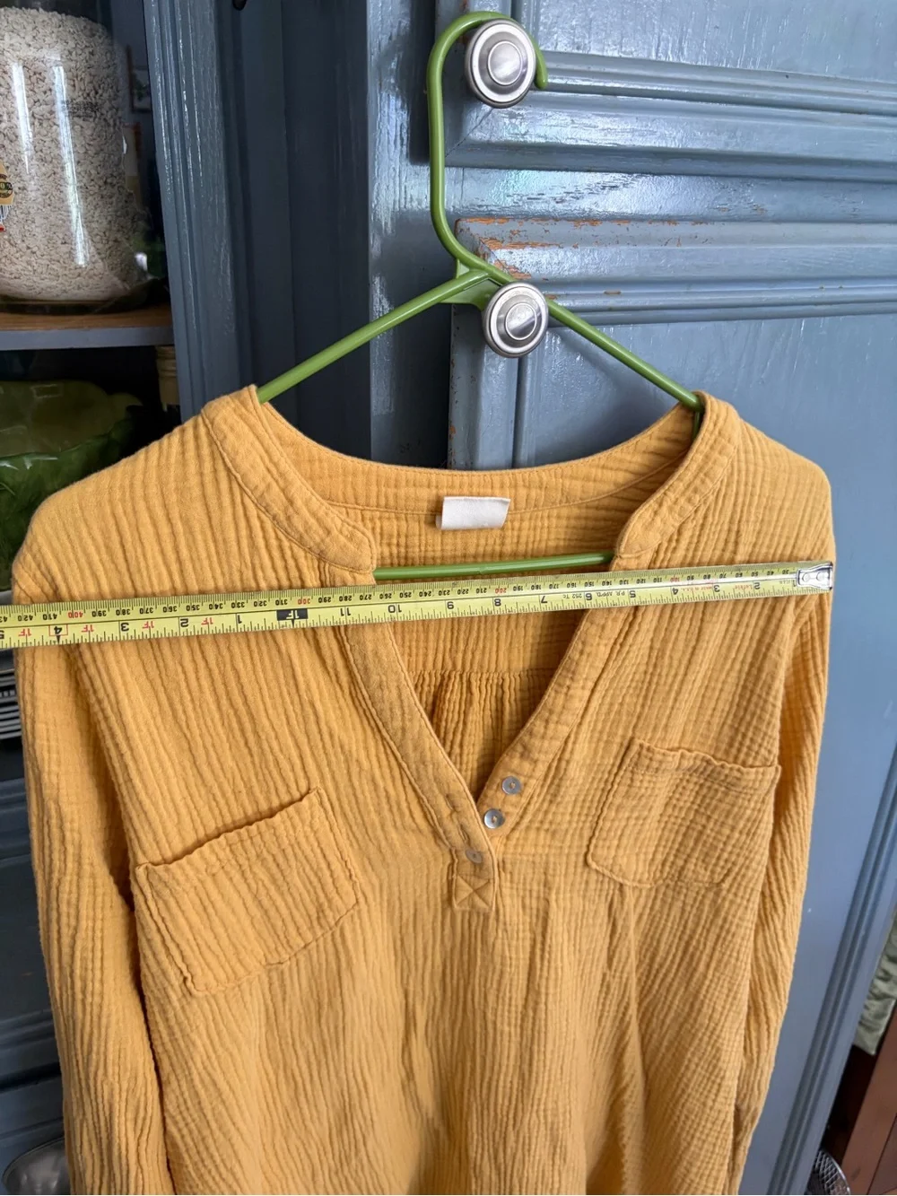 Relaxed Gauze Henley Tunic Top in Mustard - Picture 2 of 6